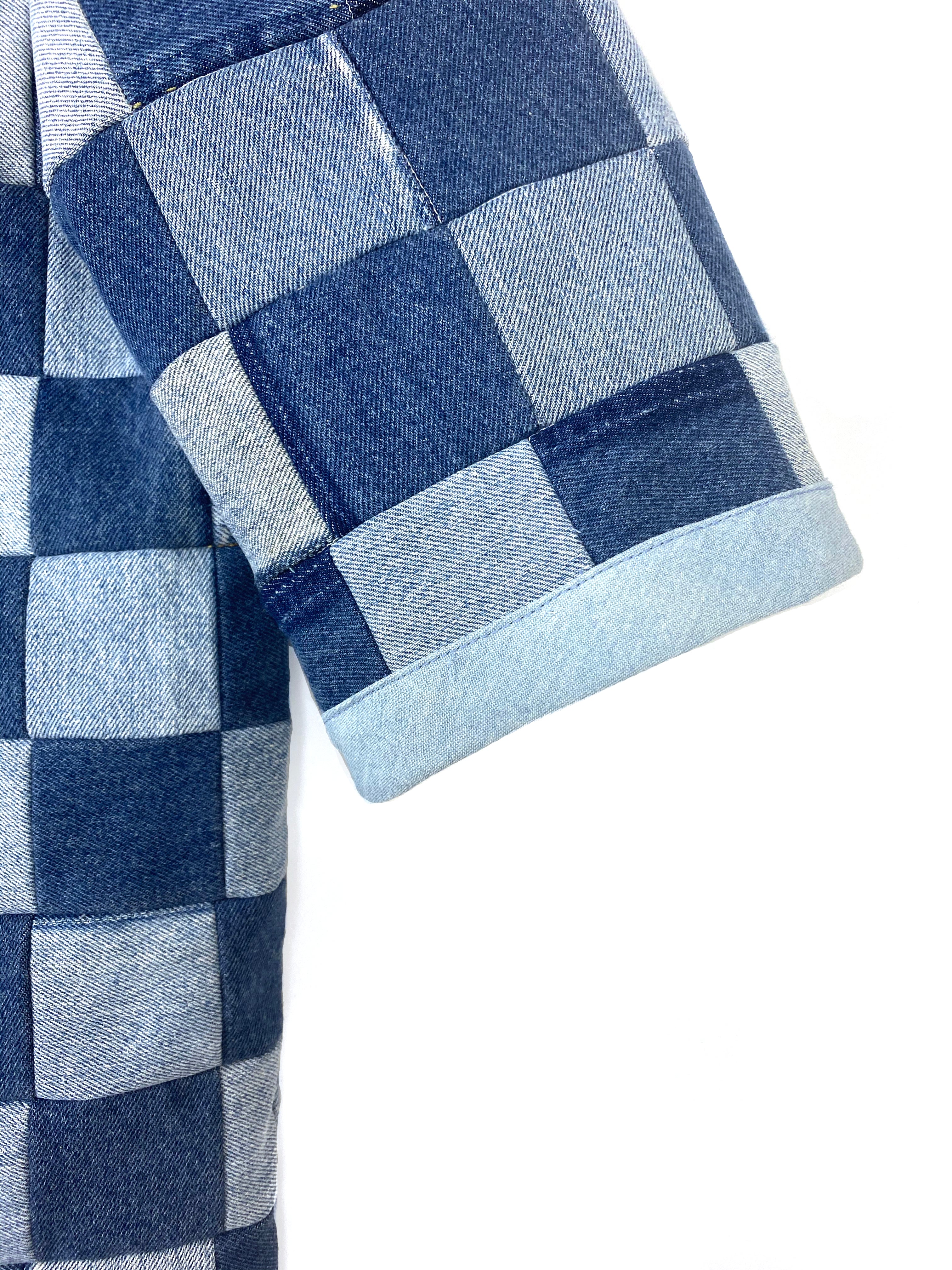 "Patchwork Checkerboard" Denim Lounger Jacket - Late to the Party