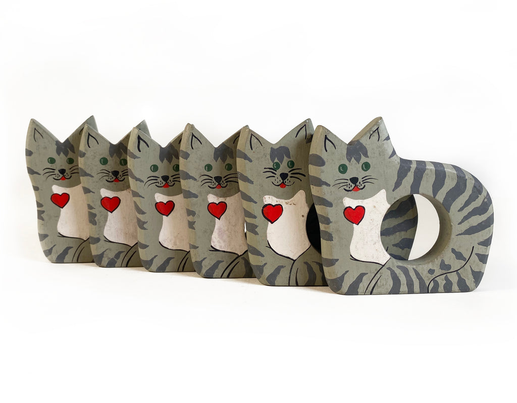 Vintage Cat Napkin Rings - Late to the Party