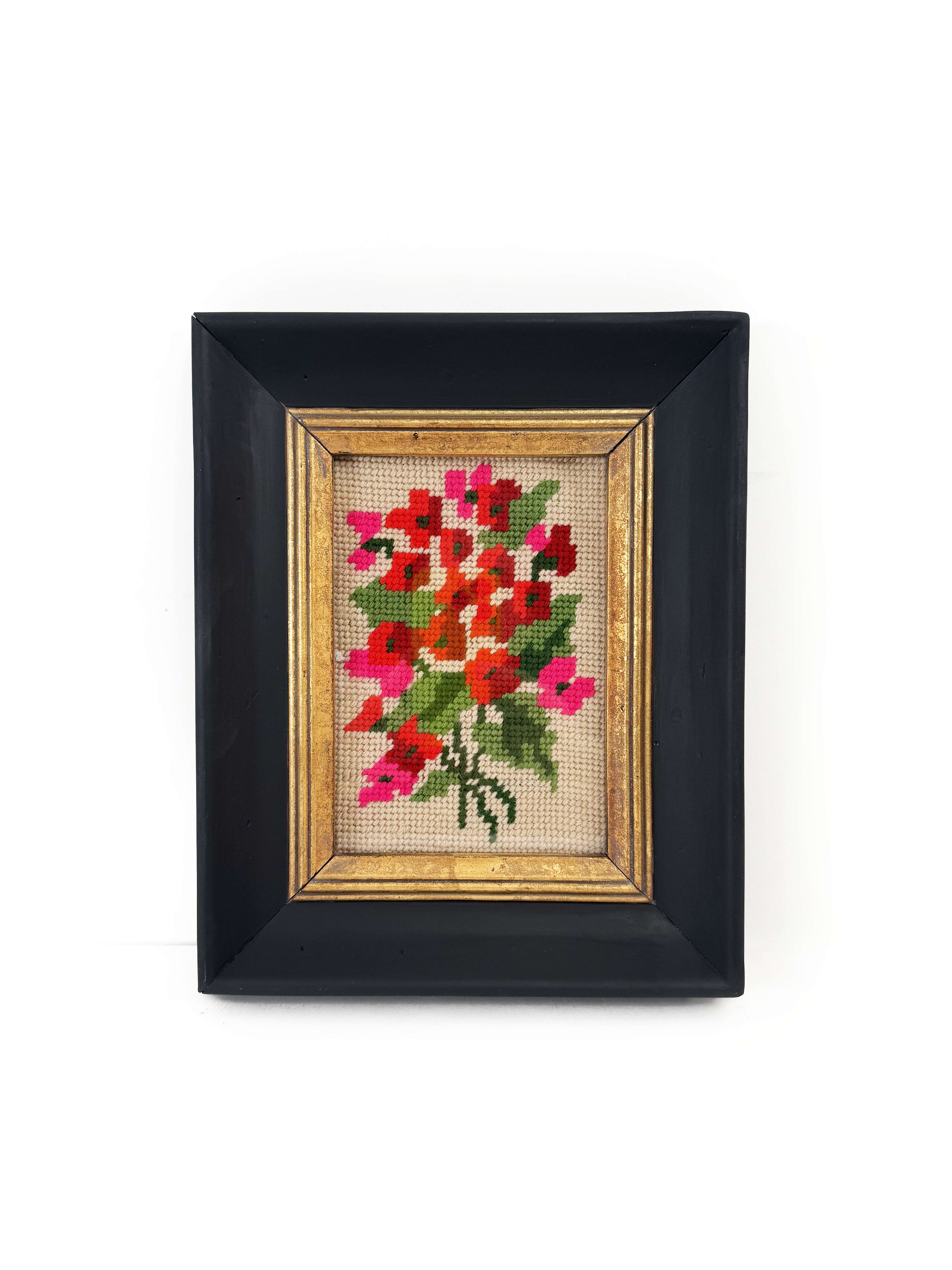 Framed Needlepoint Flowers - Late to the Party