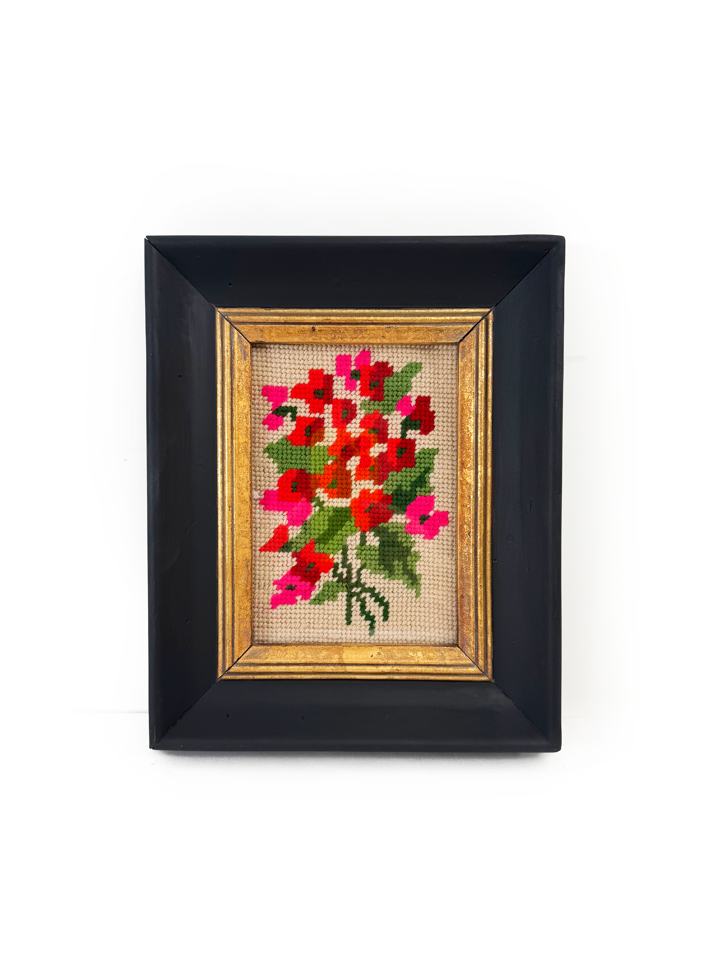 Framed Needlepoint Flowers - Late to the Party