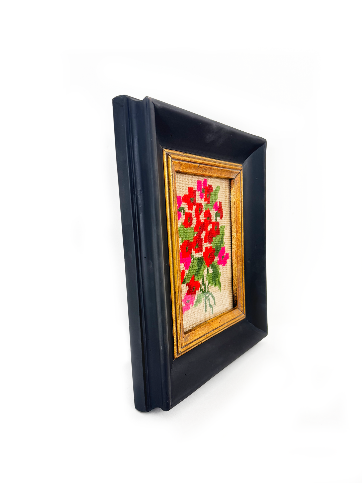Framed Needlepoint Flowers - Late to the Party