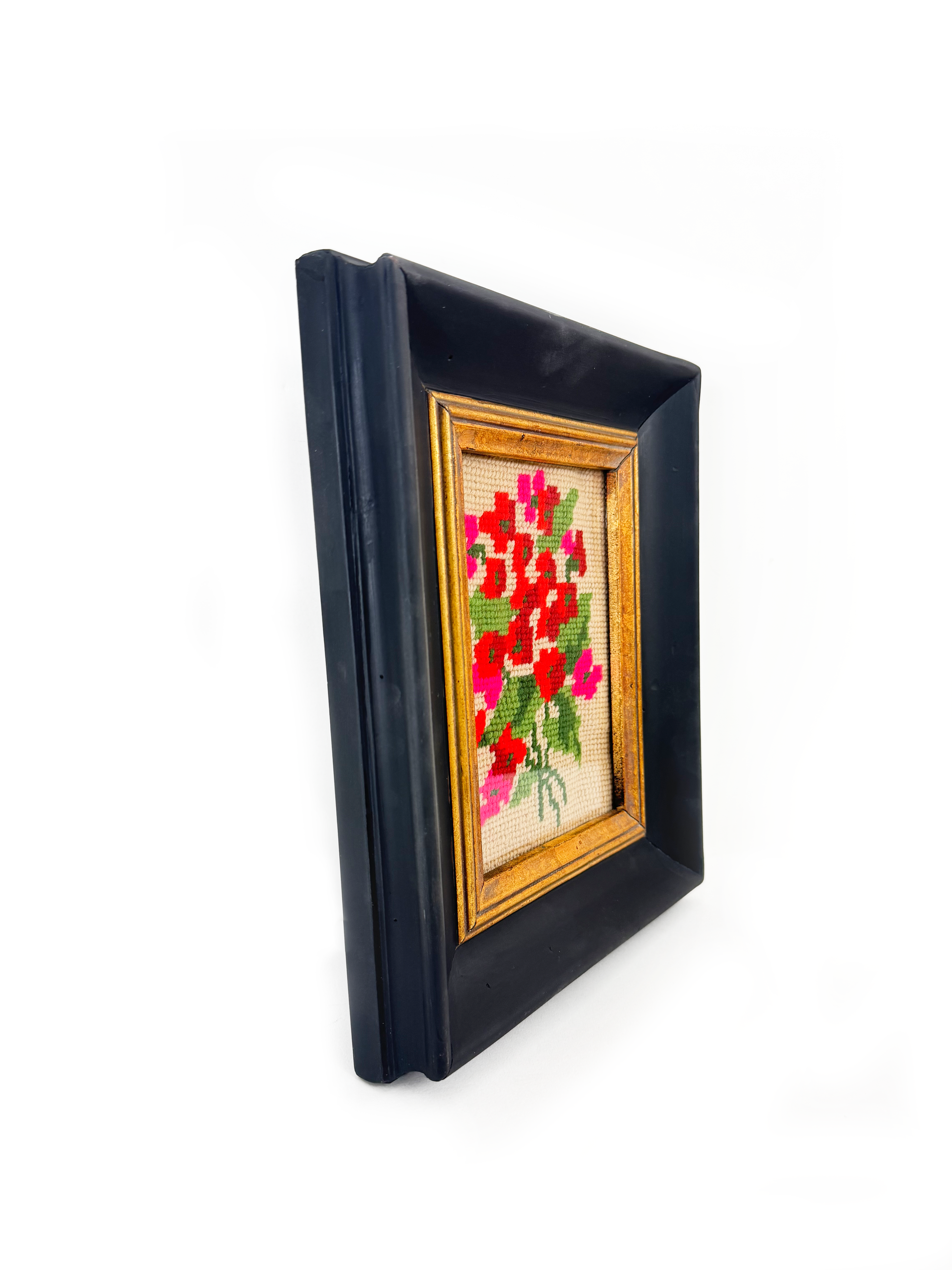 Framed Needlepoint Flowers - Late to the Party
