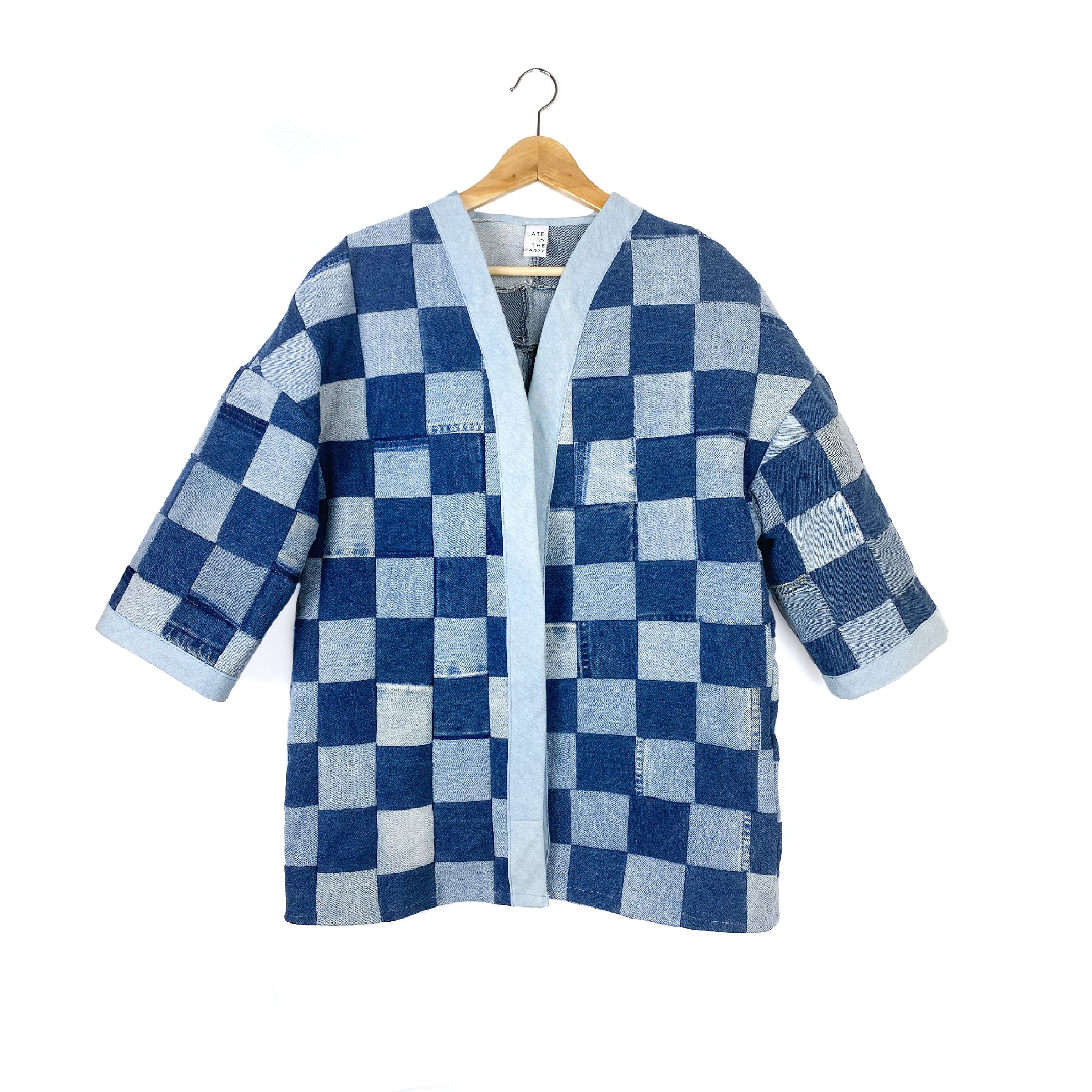 "Patchwork Checkerboard" Denim  Lounger Jacket - Late to the Party